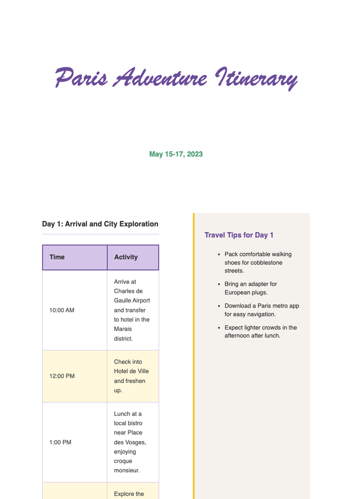 Colorful two day travel itinerary with schedule and decorative icons_variant_3